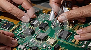 close-up of computer inside, computer board background, pc board, mainboard fixer, close up of computer circuit board