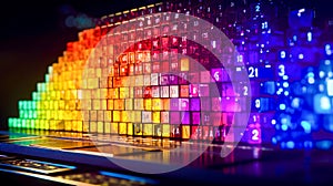 Close up of computer keyboard with lot of colorful keys on it. Generative AI