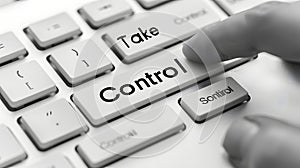 close up of computer keyboard with take control key and buttons