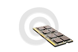 Close up computer, laptop memory, RAM on white background. DDR RAM Random Access Memory isolated on white background. With copy