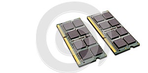 Close up computer, laptop memory, RAM on white background. DDR RAM Random Access Memory isolated on white background. With copy
