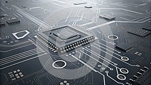 Close-up of a Computer Microprocessor on Circuit Board
