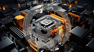 A close-up of a computer motherboard. Generated by AI.