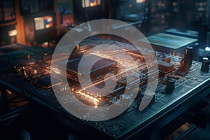 Close-up of a computer motherboard with a processor. Generative AI