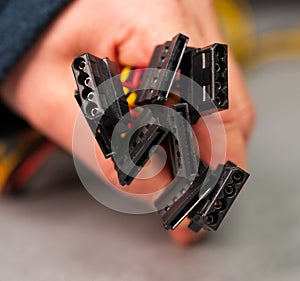 close-up of computer power supply connectors..