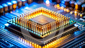 Close-up of a computer processor on a circuit board