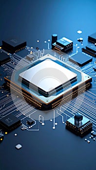 Close up of computer processor and circuit board with electronic components