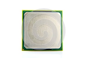 Close up of computer processor isolated on white background.