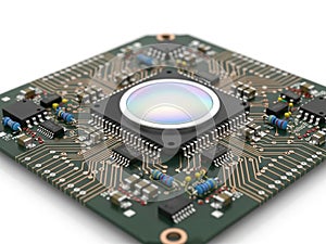 Close-up of a computer processor isolated on white background