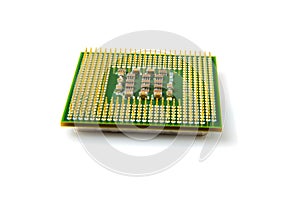Close up of computer processor isolated on white.