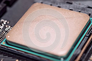 Close-up of computer processor parts, modern technology