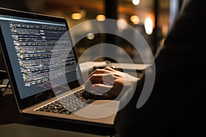 Close up of Computer programmer working on laptop