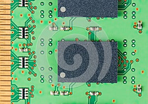 Close up of a computer ram memory circuit patterns
