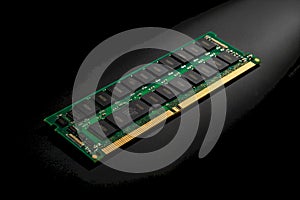 Close-up of a Computer RAM Module on a Dark Background