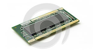 Close up of a computer ram module on white background