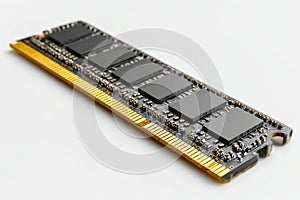 Close up of computer ram module on white background for technology concepts.
