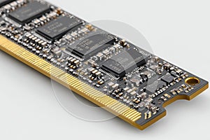 Close up of computer ram module on white background for technology concepts.