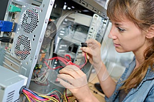 Close up computer repairwoman