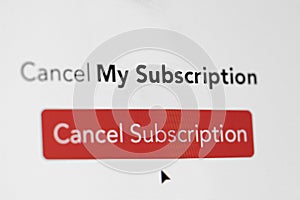 Close Up Of Computer Screen With Cancel My Subscription Message To Save Money In Cost Of Living Crisis photo