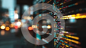 Close-up of Computer Screen with Colorful Code in Modern Developer Workspace