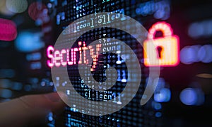 Close-up of a computer screen displaying a pixelated Security icon and cursor, emphasizing the importance of cybersecurity in the