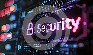 Close-up of a computer screen displaying a pixelated Security icon and cursor, emphasizing the importance of cybersecurity in the