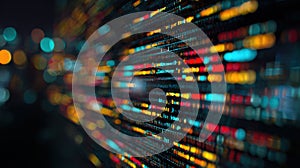 Close-Up of Computer Screen with Multicolored Code and Cinematic Bokeh