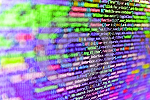 Close up of computer web page code inside of html file. The concept of the programmer`s work. Modern application Source abstract
