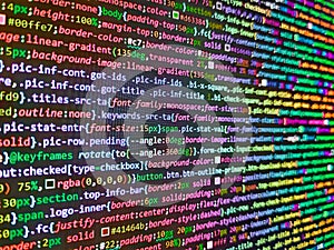 Close up of computer web page code inside of html file.