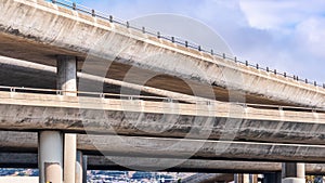 Close up of the concrete ramps of a multilayered freeway interchange in San Francisco bay area, California photo