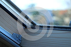 Close up of condensation on the window in a house, water drops and hight humidity