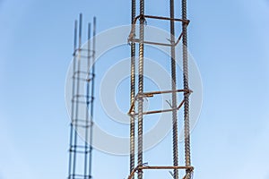 Close up construction steel rebar at the building site