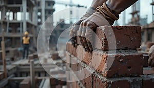 Construction Worker Building a Brick Wall