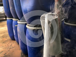 Close up of container with liquid nitrogen