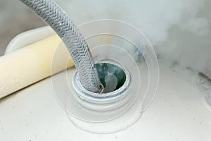 Close up of container with liquid nitrogen