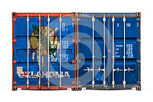 Close-up of the container with the national flag