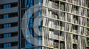 Close-up of contemporary skyscrapers in Melbourne, VIC, Australia