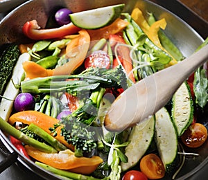 Close up of cooking vegetables
