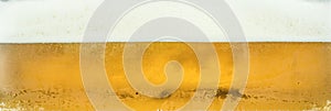 Close up of cool lager beer splash isolated on white background with realistic bubbles