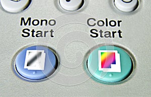 Close up of copier start buttons