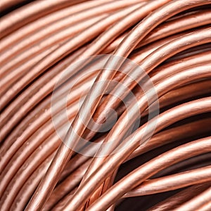 A close-up of a copper cable wire, electrical installation materiel