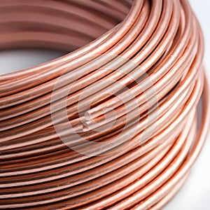 A close-up of a copper cable wire, electrical installation materiel