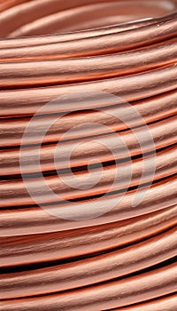 A close-up of a copper cable wire, electrical installation materiel