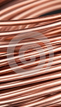 A close-up of a copper cable wire, electrical installation materiel