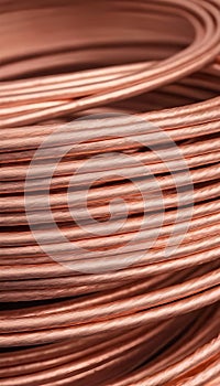 A close-up of a copper cable wire, electrical installation materiel