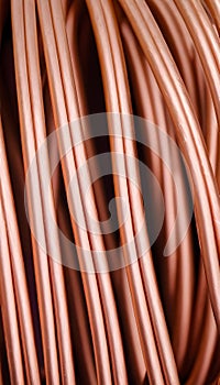 A close-up of a copper cable wire, electrical installation materiel