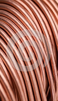 A close-up of a copper cable wire, electrical installation materiel