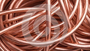 A close-up of a copper cable wire, electrical installation materiel