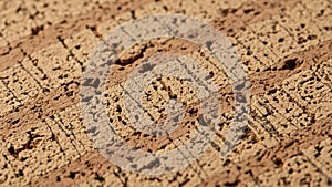 Close up of a cork surface showing its natural texture and pattern
