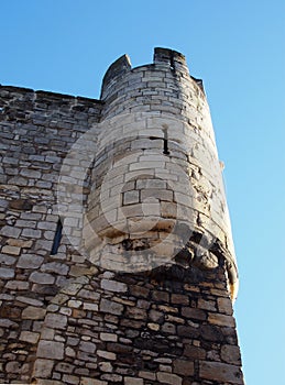 Close up of a corner turret on Micklegate Bar the 12 century gatehouse and southern entrance to the city of york